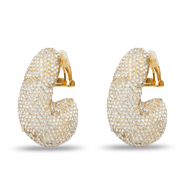Crystal Pave Dome Hoop Clip-on Earrings