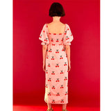 Cherry Cross Stitch Midi Dress - Villa Yasmine