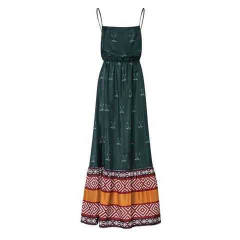La Polera Silk Maxi Dress - Green Mallets - Villa Yasmine