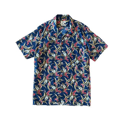 Slam Slim Fit Shirt in Tropical Print - Navy - Villa Yasmine