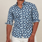 Regular Shirt in Indigo Long Sleeves - Indigo Dots - Villa Yasmine